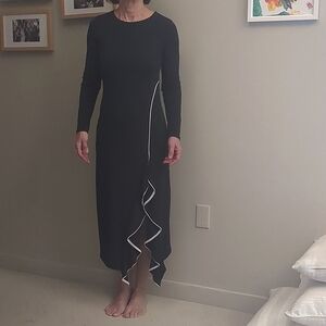 Zara long black dress with white trim ruffle detail (Never wore)